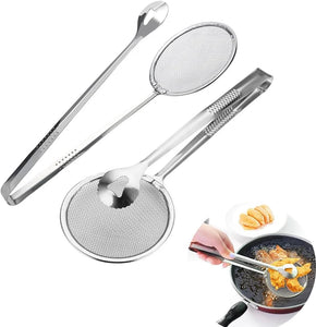 Small Multi functional 2 in 1 Fry Spoon Strainer With Clip Oil Frying Tong